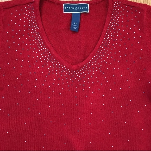 Karen Scott luxsoft Pull Over V-neck Red Sweater - Picture 11 of 16